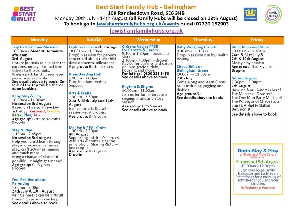 Summer timetable of Bellingham Family Hub 2026.