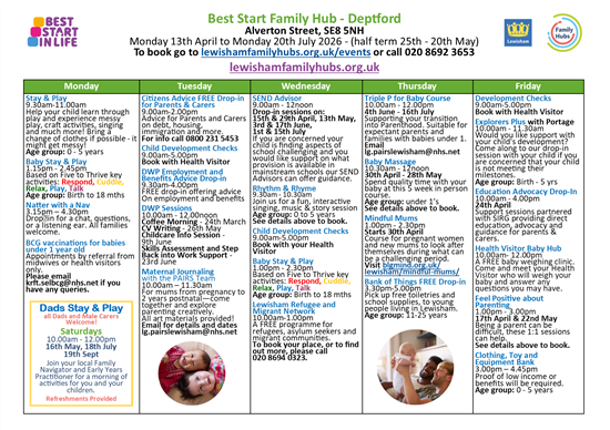 Deptford Spring 2026 Timetable