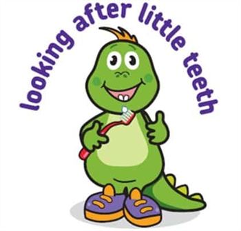 Oral Health dino cartoon